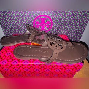 Tory Burch Patent Leather Miller Coconut Colored Sandals